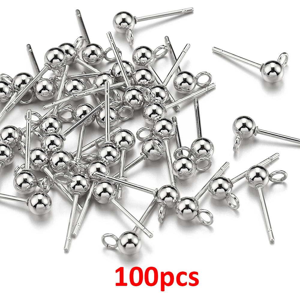 100pcs/20pcs Stainless Steel Round Ball Ear Post Studs Ear Backs Open Rings Gold Color Earrings for DIY Jewelry Making Wholesale