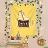 Cute Yellow Duck Coffee Tapestry, Drinking Coffee Aesthetic Poster For Dorm Bedroom Living Room Coffee Fan Decor Gift