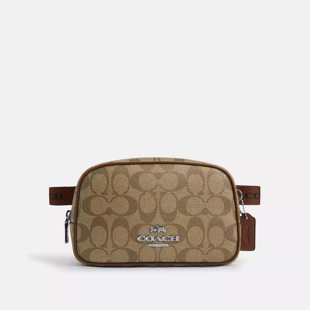 

Поясная сумка Coach Pace из парусины Signature седло цвета хаки серебристого цвета