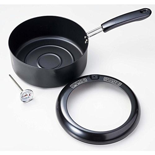 Pearl Metal 20cm One-Handed Tempura Pan with Thermometer, Induction Compatible, Iron, Deep Fryer, Age Cook HB-1372