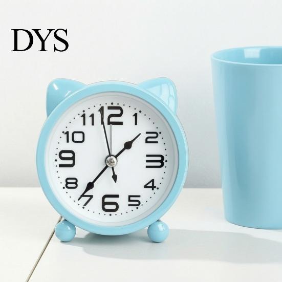 Battery Powered Clock Cat Ear Alarm for Kids, Silent Non-Ticking Metal Analog Quiet Clock, Home Office Desk Decor Decorative Table