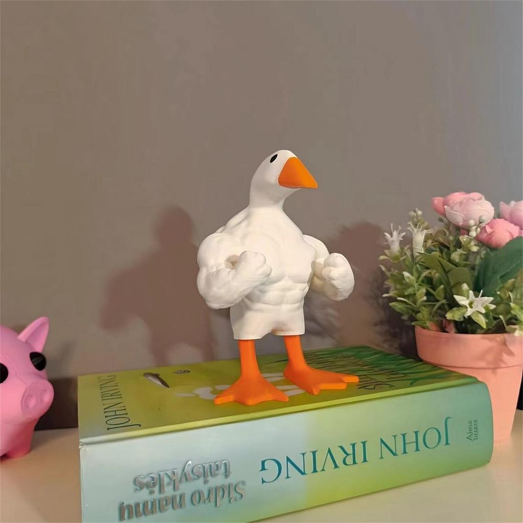Fun Muscular Duck Statue Ornament Buff Duck Figurine Magnetic Goose Duck Keychain Tool Holder Desktop Organizer Funny Prank Gift