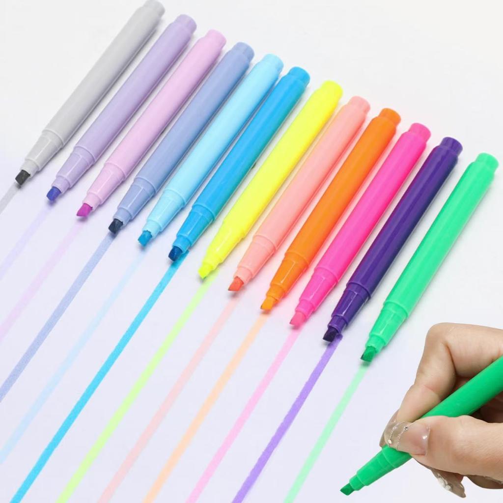 12pcs Fluorescent Highlighters Neon Colors Quick-Drying Chisel Tip Stain-Free Highlighters for School Office Supplies