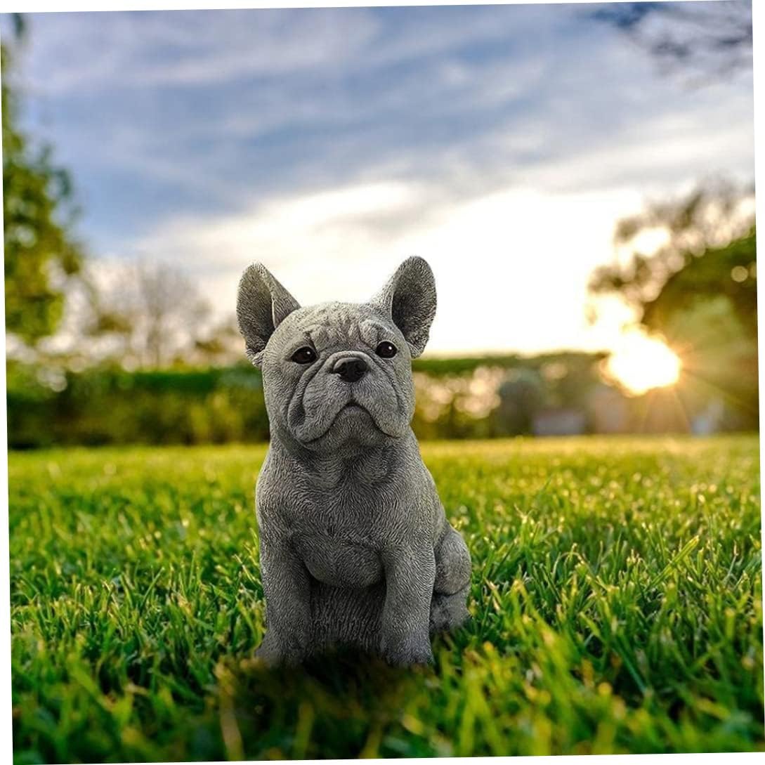 Garden Dog Statue Ornament Realistic Resin Animal Sculpture Realistic French Bulldog Polyresin Statue for Flower Beds Lawn Garden Decor