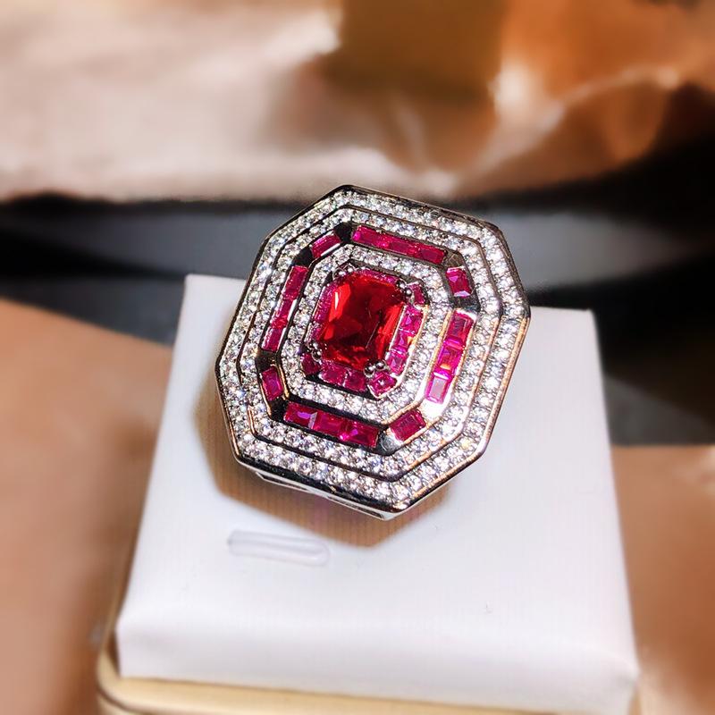 copper New Lady Magenta Wine Stained Rose Big Carat Zircon Ring Female Damascus Rose Diamond Ring Party Birthday Gift
