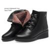 Mom Winter Shoes Wedge Heel Genuine Leather Women Snow Boots Round Toe Casual Chunky Warm Ladies Short Boots