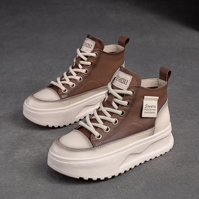 

Johnature/туфли на плоской платформе из натуральной кожи со шнуровкой и толстой подошвой, повседневная универсальная женская обувь из воловьей кожи 39 темно-коричневого