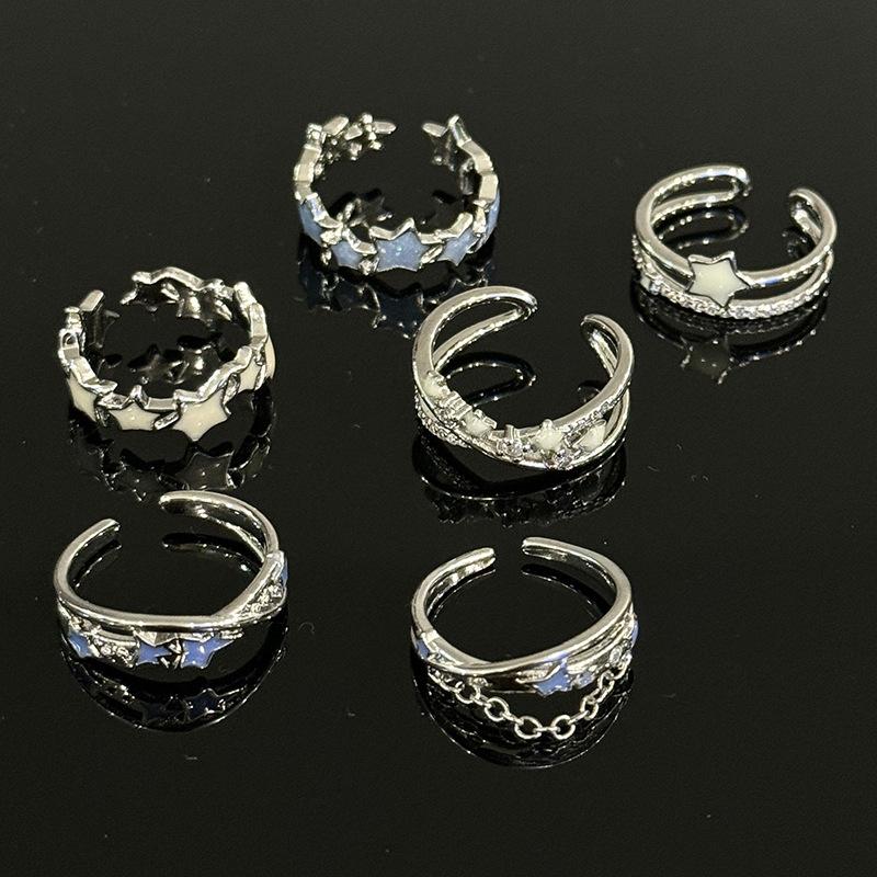Light Luxury Zircon Double-Layer Star Opening Ring, Women'S Niche Design Drop Glaze Ring, High-End Fashion Personalized Ring