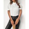 Summer New Fashion Women's Short-sleeved Stand-up Collar Top Lace Embroidered Temperament Commuter Shirt