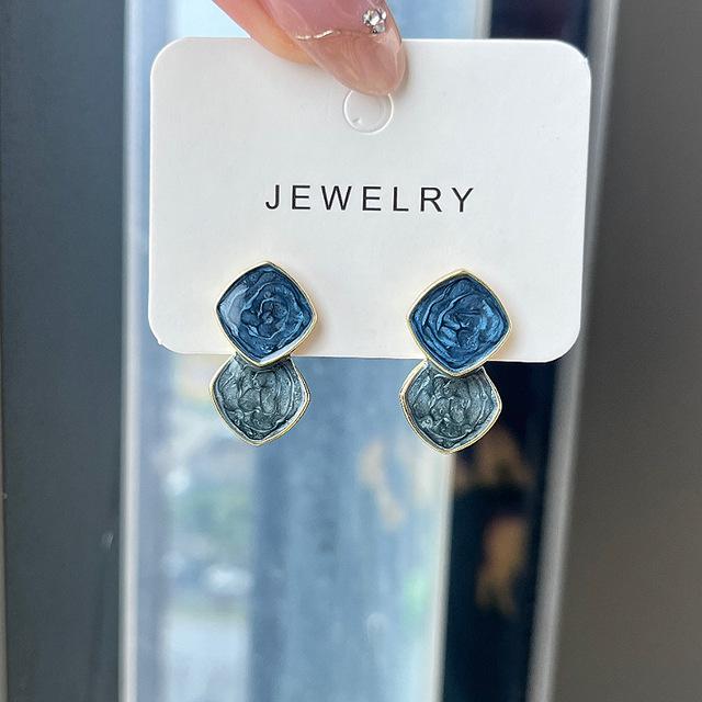 

Квадратные синие серьги-гвоздики из циркония для женщин, модные современные серьги с эмалью, женские корейские винтажные ювелирные изделия, подарки