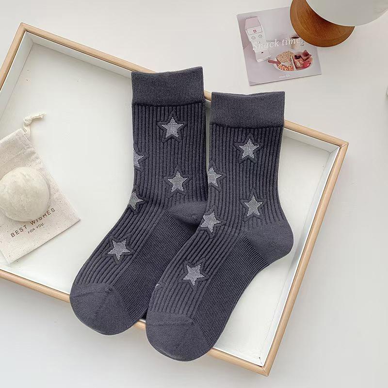 

1 пара осенне-зимних носков со звездами для женщин, девочек, теплые носки, термоноски, длинные носки, персонализированные, повседневные, модные носки, подарки серый