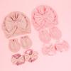 1 Set Baby Photography Hat Set Newborn Bowknot Cap Beanie Turban Gloves Spring Autumn Girls Infant Photo Props Cute Accessories 0-1Y