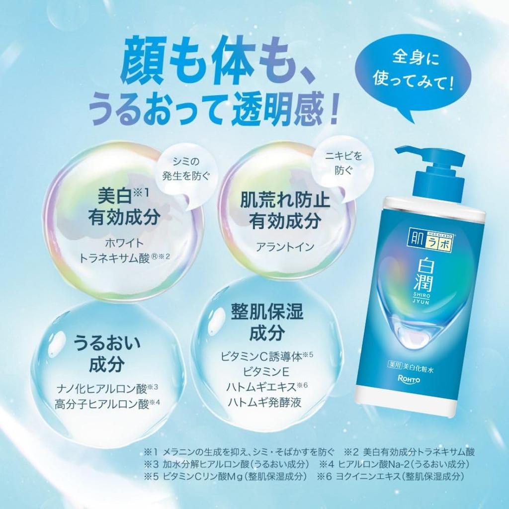 Hada Labo Shirojun Medicated Whitening Large Capacity Pump with Gokujun Sachet Lotion, Moisturizing,