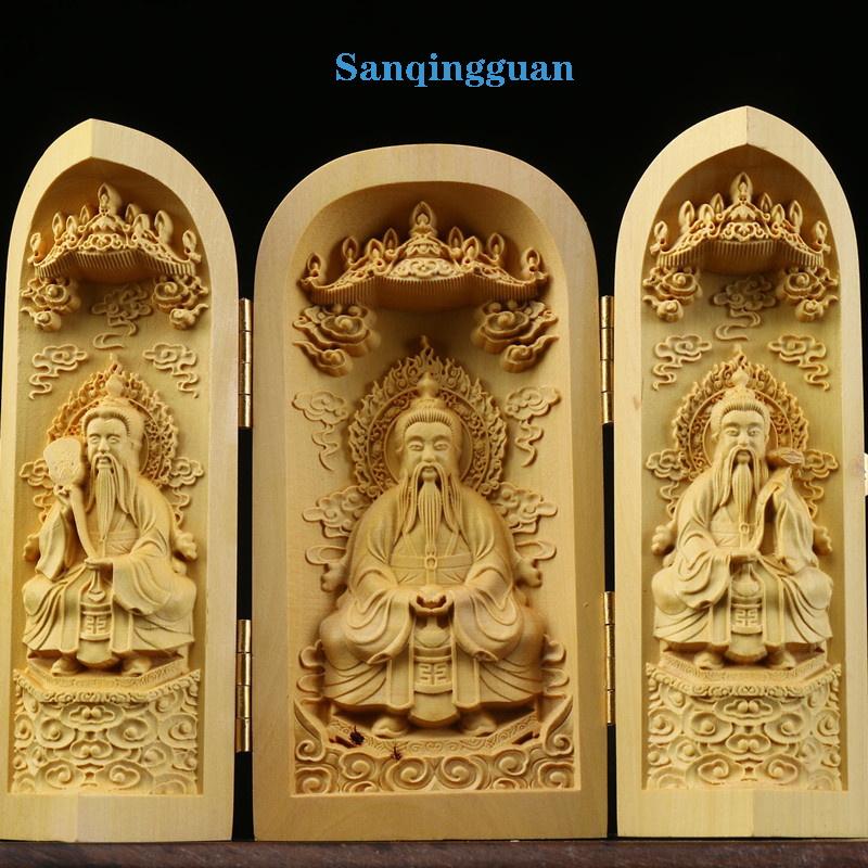 Dřevořezba Bůh bohatství Guanyin sochy a figurka Skládací přenosný Domov Místnost Kancelář Bohatství Štěstí Feng Shui Dekor
