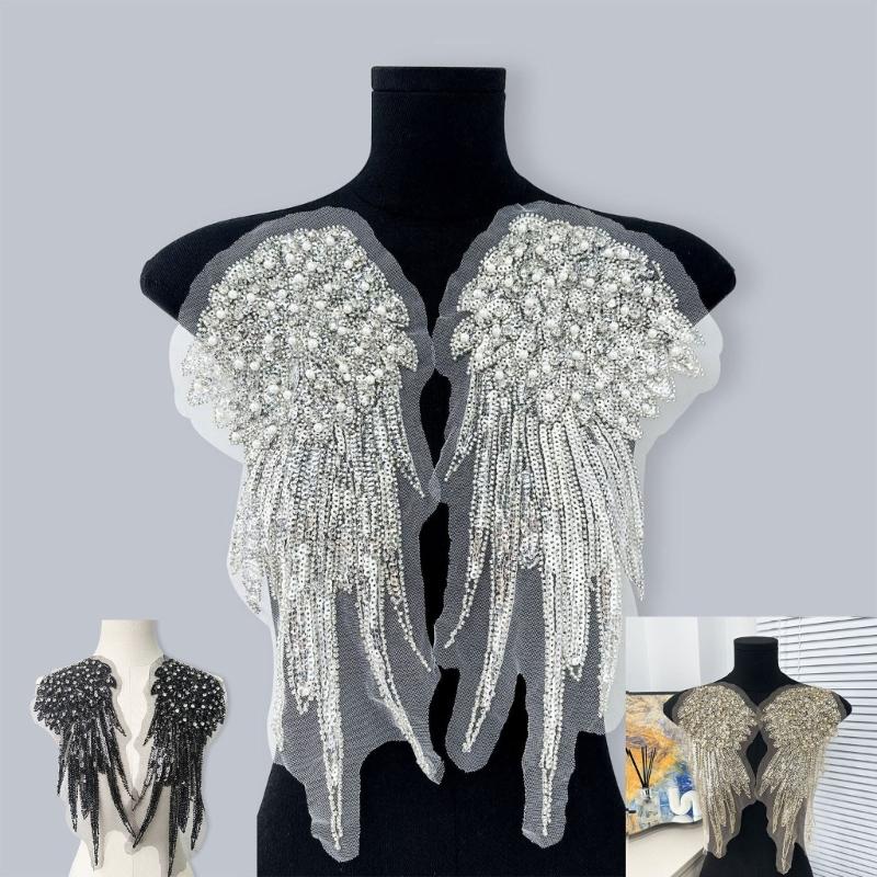 1pair Stylish Embroidered Angel Wing Patches Fashion Women Shoulder Decorations for Casual Wear and Event Dressing
