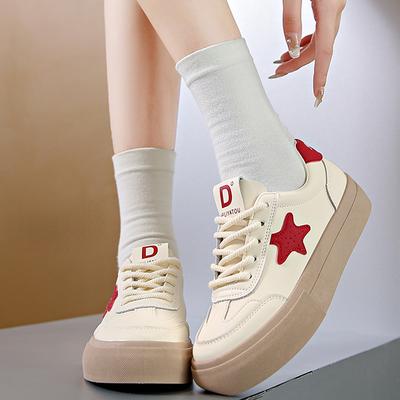 Star Women Thick Sole Board Shoes Versatile Female Casual Sneaker New Korean Fashion Anti Slip Plat Shoes