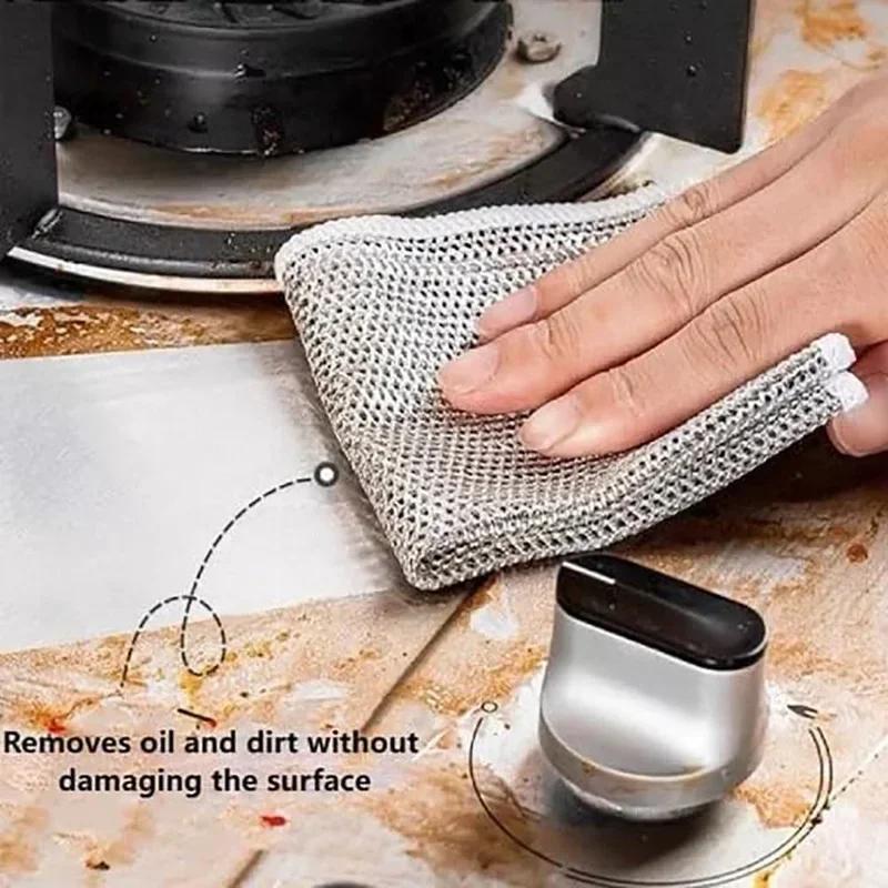 10pcs Thickened Double Sided Metal Steel Cleaning Towel Wire Dishcloth Kitchen Scrubber Reusable Pot Dish Washing Rag Durable Scouring Pads For Home K