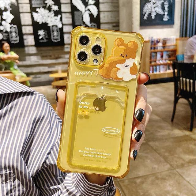 Cute Bear Cartoon Rabbit Shockproof Phone Case For Iphone 11 12 13 14 Pro Xs Max X Mini 7 8 6 Plus Soft Wallet Cover Card Holder