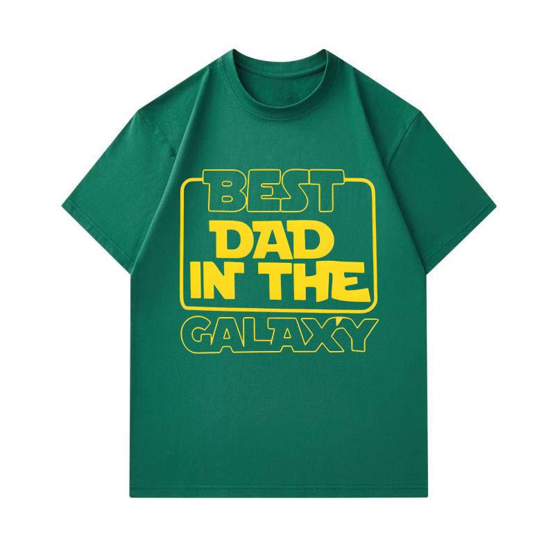 Men's 100% Cotton Short Sleeve Crew Neck T-Shirt, Best Dad In The Galaxy Print Casual Comfortable Tee Gift For Father Family Daily Wear Top