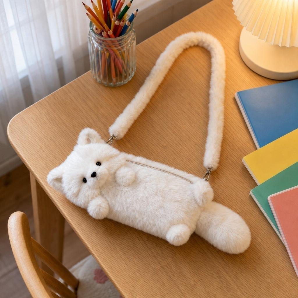 Astuccio a Forma di Volpe in Peluche con Chiusura a Zip Morbida Borsa Organizzatore per Cancelleria a Forma di Animale per Scuola Ufficio Viaggio