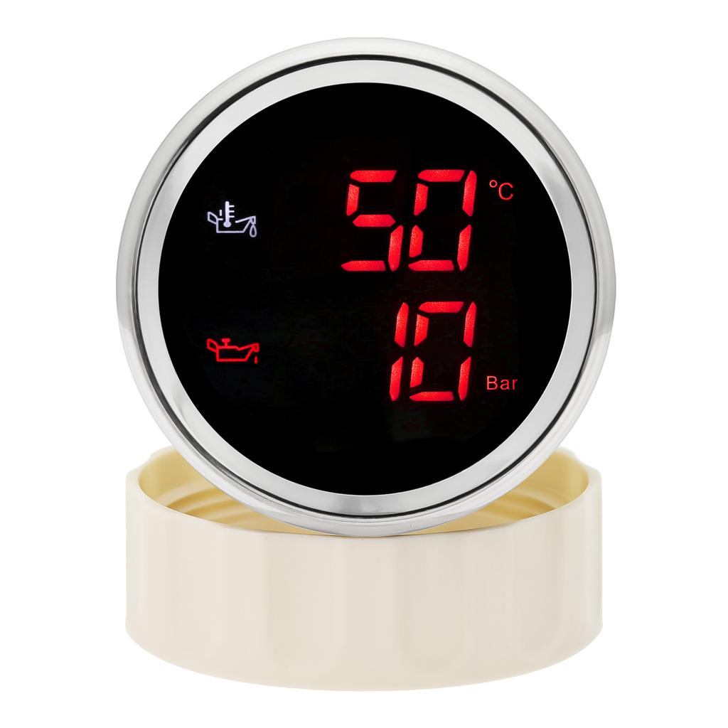 N 2 IN 1 52mm Dual Gauge with Alarm Oil Temperature Meter +Oil Pressure Gauge with Sensor  Red /Green Backlight for Car Boat