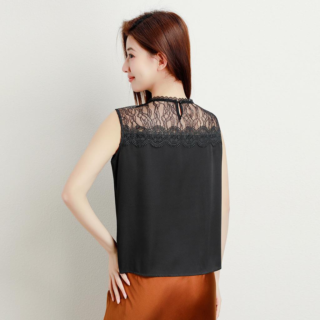 19mm Heavyweight Mulberry Silk French Lace Elegant and High-end Camisole Vest Women's Versatile T-shirt Top