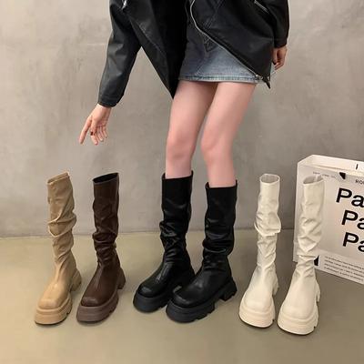 Stivali Alti con Fondo Spesso da Donna Autunno Inverno Tinta Unita Casual Impilati Sopra il Ginocchio Stivali da Cavallerizza Tacco Medio Spesso Scarpe da Donna