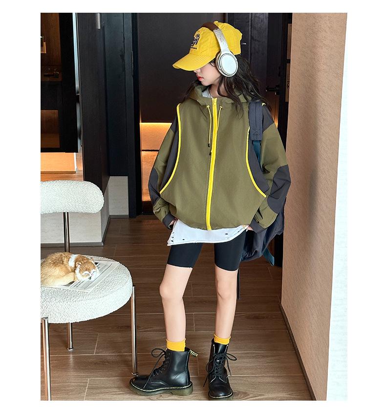 Flickors färgblocksvindjacka - Vår/Höst 2025, Med huva, Vindtät, För mellanstora och stora barn