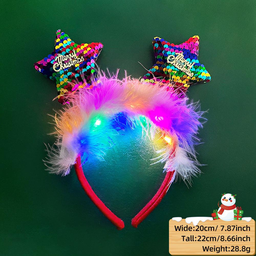 Unique And Colorful Christmas Antler Headband With Soft Plush And Lights For Creative Outfits Party