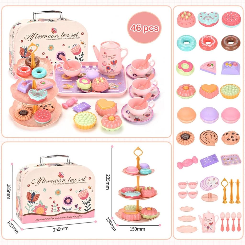 Tea Party Set for Little Girls,Kids Kitchen Pretend Play for Girls Boys Age 3-8, Kitchen Toys with Teapot,Cups,Plates & Storage Case,Princess Gift Set