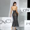 Black Flash Silk Perspective Dress Long Dress Neck Deep Back Slim Fish Tail Sexy Nightdress