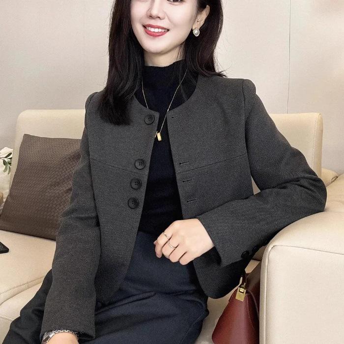 Fragrant Wind Woolen Coat - 2025 Korean Style Petite Round Neck Fashion for Autumn/Winter L серый