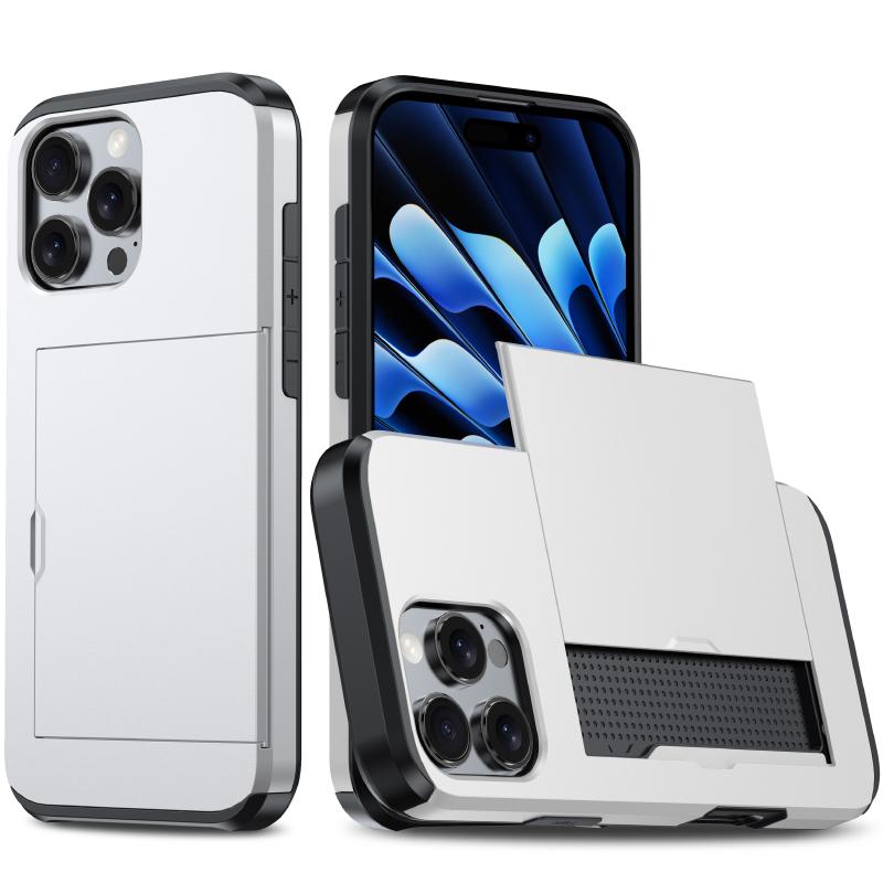 Carteira Push Pull Slot para Cartão Capa de Telefone de Cor Sólida Luxuosa Para iPhone 16 Pro Max E 14 11 12 13 15 Pro Max Mini Bumper Capa Traseira