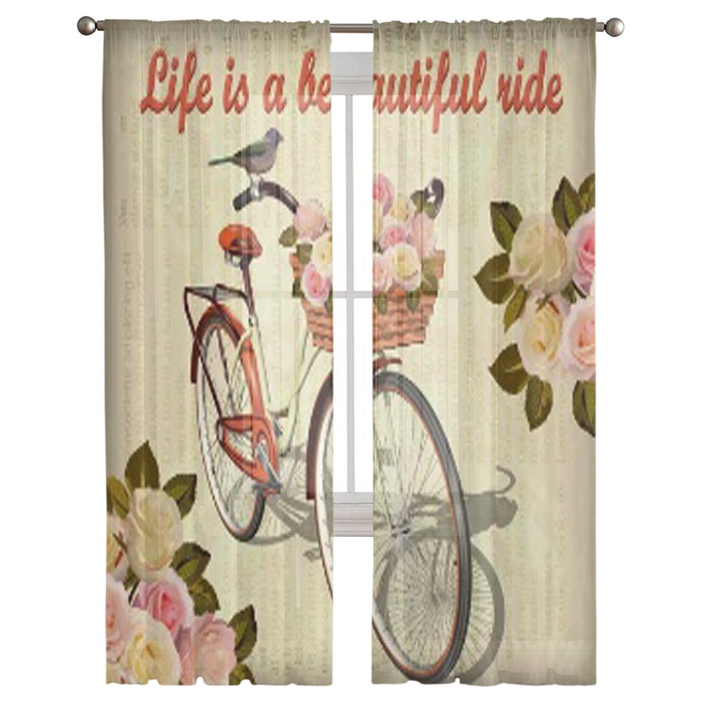 Plakat z rowerem vintage Przezroczyste zasłony do salonu Przezroczyste tiulowe dekoracje okienne Sypialnia Kuchnia Wystrój domu Zasłony z woalu