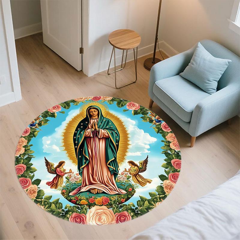 Virgin Mary & Jesus pattern round rug,Carpet Rug for Living Room Bedroom Playroom ,Non-slip Floor Mat,Holiday Gifts and Birthday Gifts.