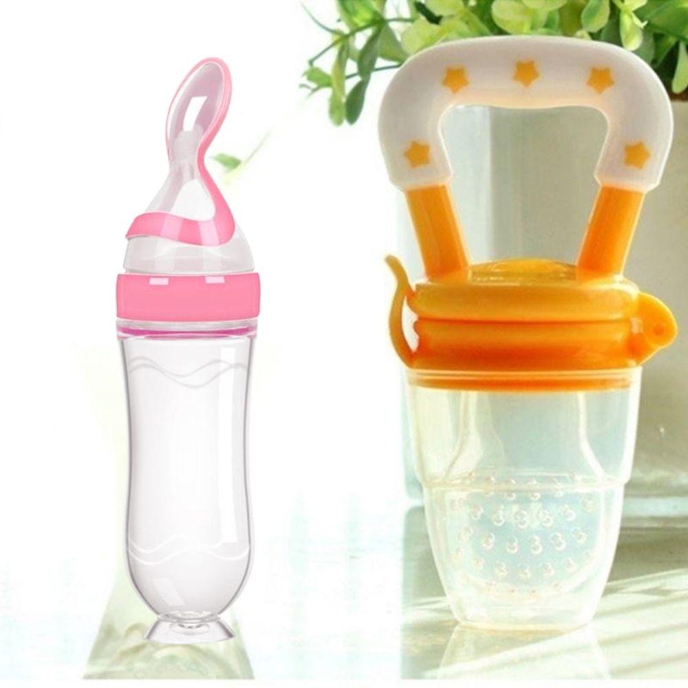 Baby Feeding Combo – Fruit Feeder & Silicone Spoon Feeder Bottle (Pack of 2)