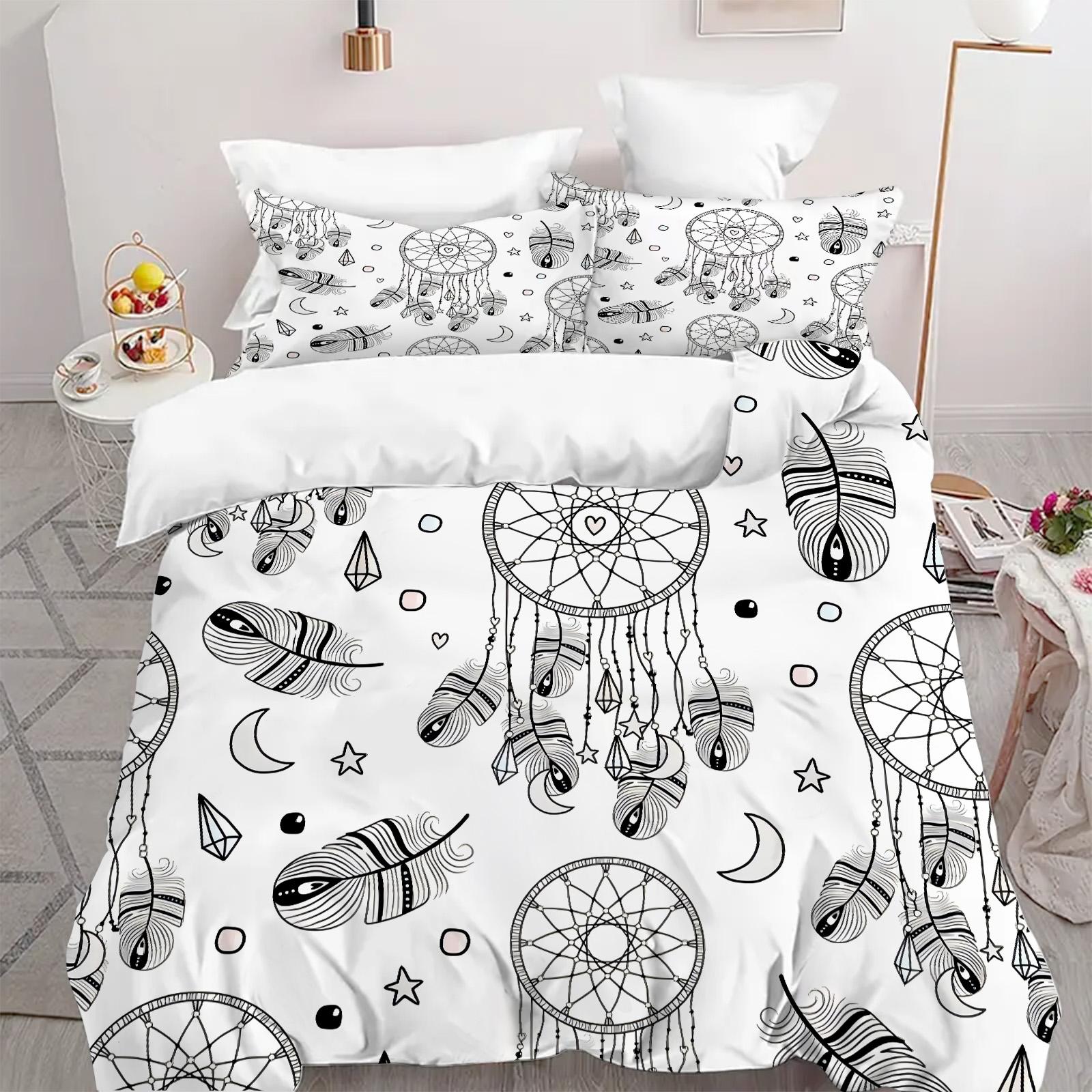 

Moon Dreamcatcher Feather 3D Printed Bedding Cover Pillowcase Elegant Bohemian Style Duvet Cover For Teens Adults Quilt Cover 135x200cm 2pcs