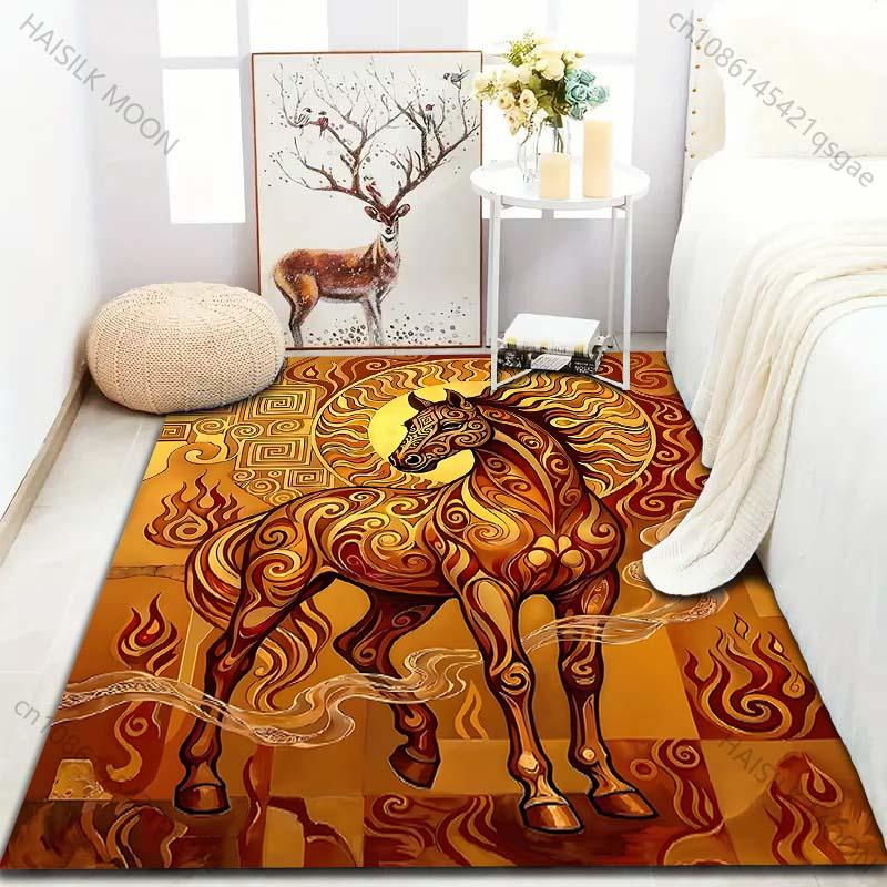 Multiple sizes Horse with flame patterns Carpet for Living Room Bedroom Sofa Home Decor Rus Non-slip Floor Mat Luxury Gift