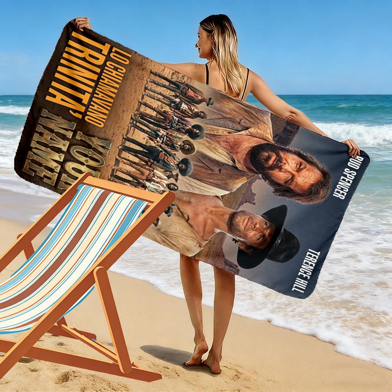 Name Custom Terence Hill and Bud Spencer Print Beach Towel, Large Soft Quick Dry Towel for Beach Camping Swimming