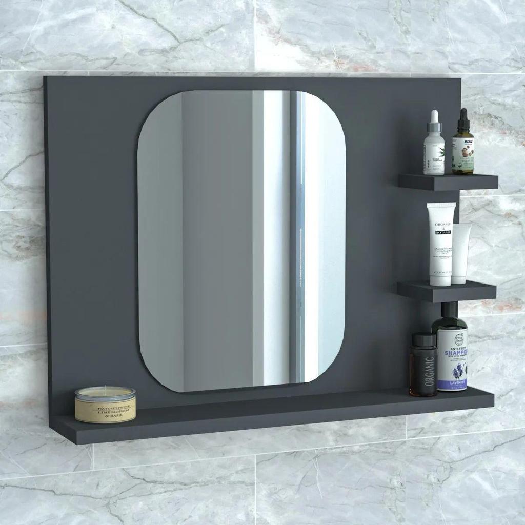 Decorative Mirrored Bathroom Shelf Corridor Living Room Wall WC Mirror Accessory Holder and Storage