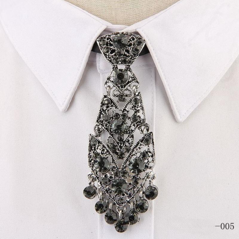 

French-style Fashionable and Unique Unisex Metal Rhinestone-encrusted Small Tie 9*3.5cm
