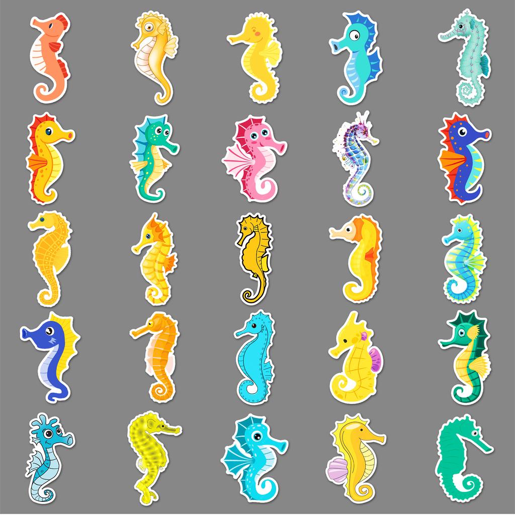 50 Bilder Seepferdchen Doodle Persönlichkeit Cartoon Meeresleben Kreativ Dekorativ Wasserbecher Koffer Aufkleber Wasserdicht