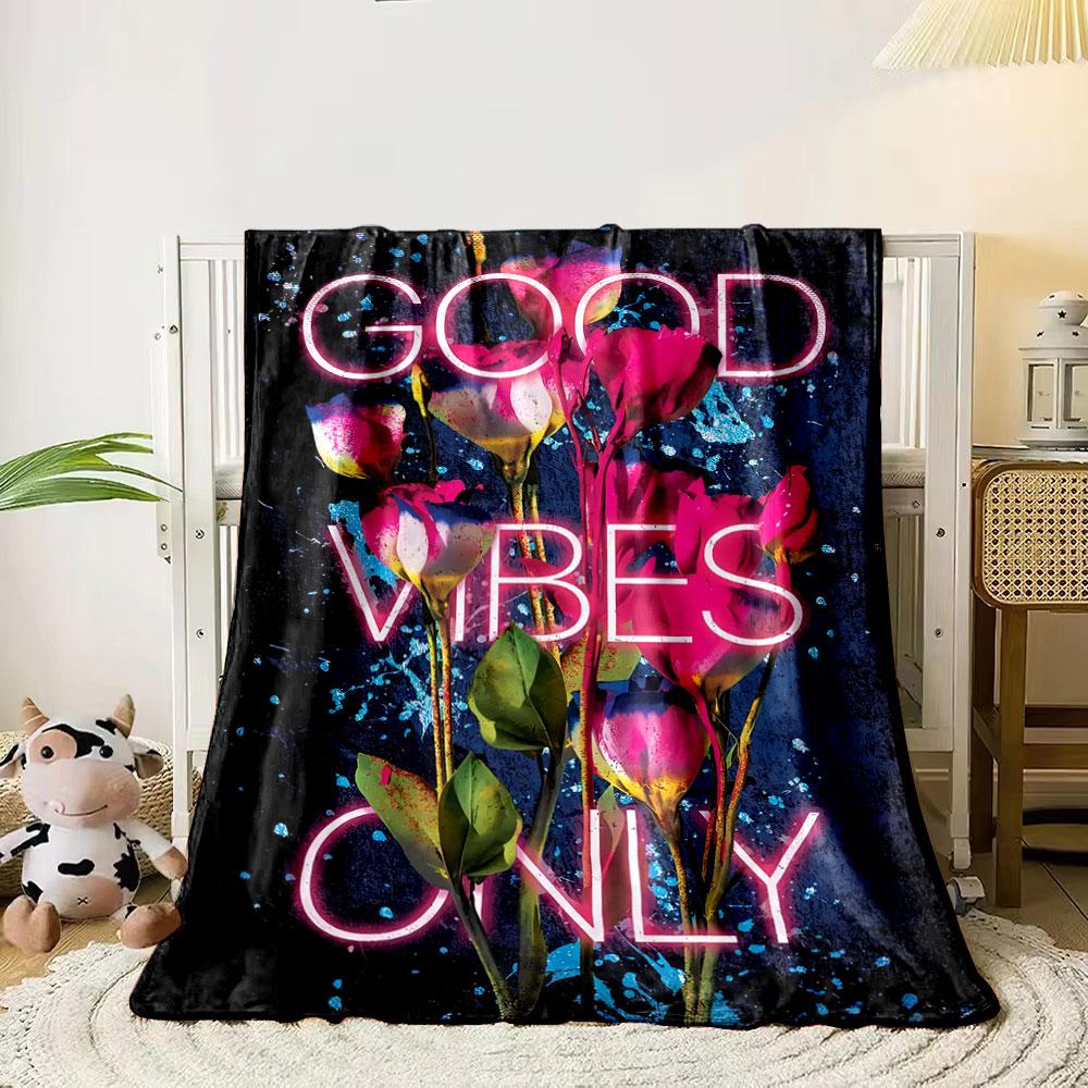 

Neon pink text over vibrant roses with a splattered paint backdrop. for all seasons blanket lunch break throw gift 80cm x 120cm