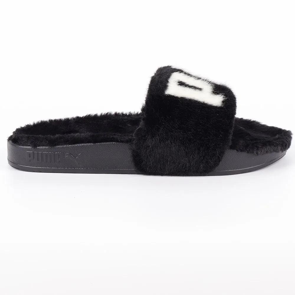 Puma Lead Cat 2.0 Fuzz WNS Slippers 38731301 Black Fur Slippers Fur Shoes Winter Warm Shoes for Indoors and Outdoors
