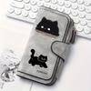 Women Multifunction Wallet with Cat Pattern Snap Button Coin Purse Billfold Card Holder for Outdoor Travel Daily Use Minimalist Couple Gift Gray