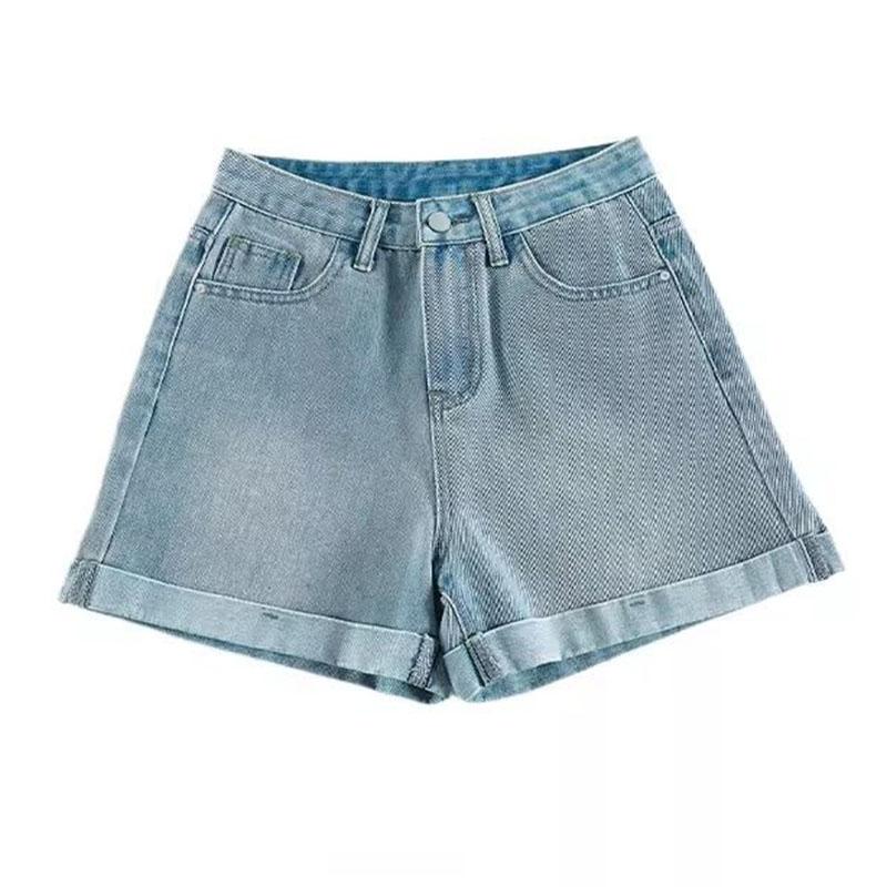 

Вышитые карманные джинсовые шорты женские летние с высокой талией и широкими штанинами женские 2025 2XL синий