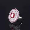 Jewelry Retro Ring Simulation Red Diamond Jade Two-Color Stone Diamond Pendant Ring Stud Earrings Set 8 * 10