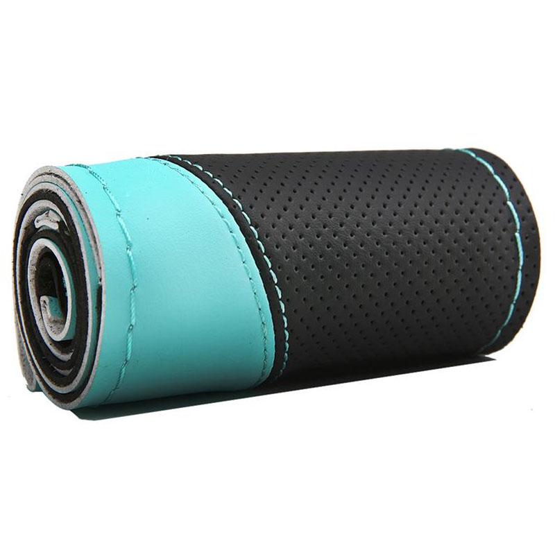 Hand-Sewn Sporty Color-Block Microfiber Leather Steering Wheel Cover All-Season Universal Fit Car Accessory