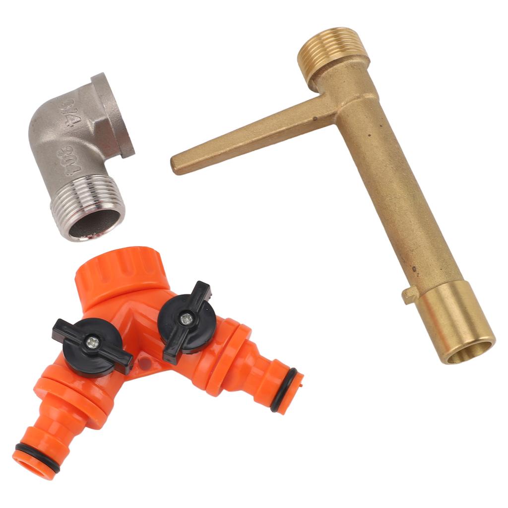 Quick Coupler Valve Key G3/4 Brass with 2 Way Water Hose Splitter Quick Water Intake Valve Key for