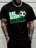 Unisex Black Crew Neck Tee Soccer Football Slogan Print Loose Oversized Short Sleeve Unisexs Streetwear Summer Casual Basic Top